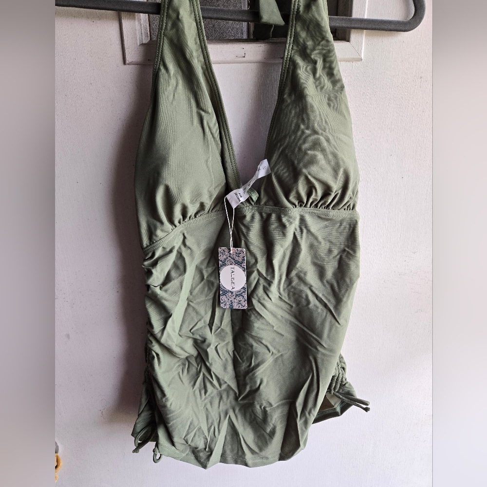 Talisea Olive Green Halter Swim Tankini Top NWT